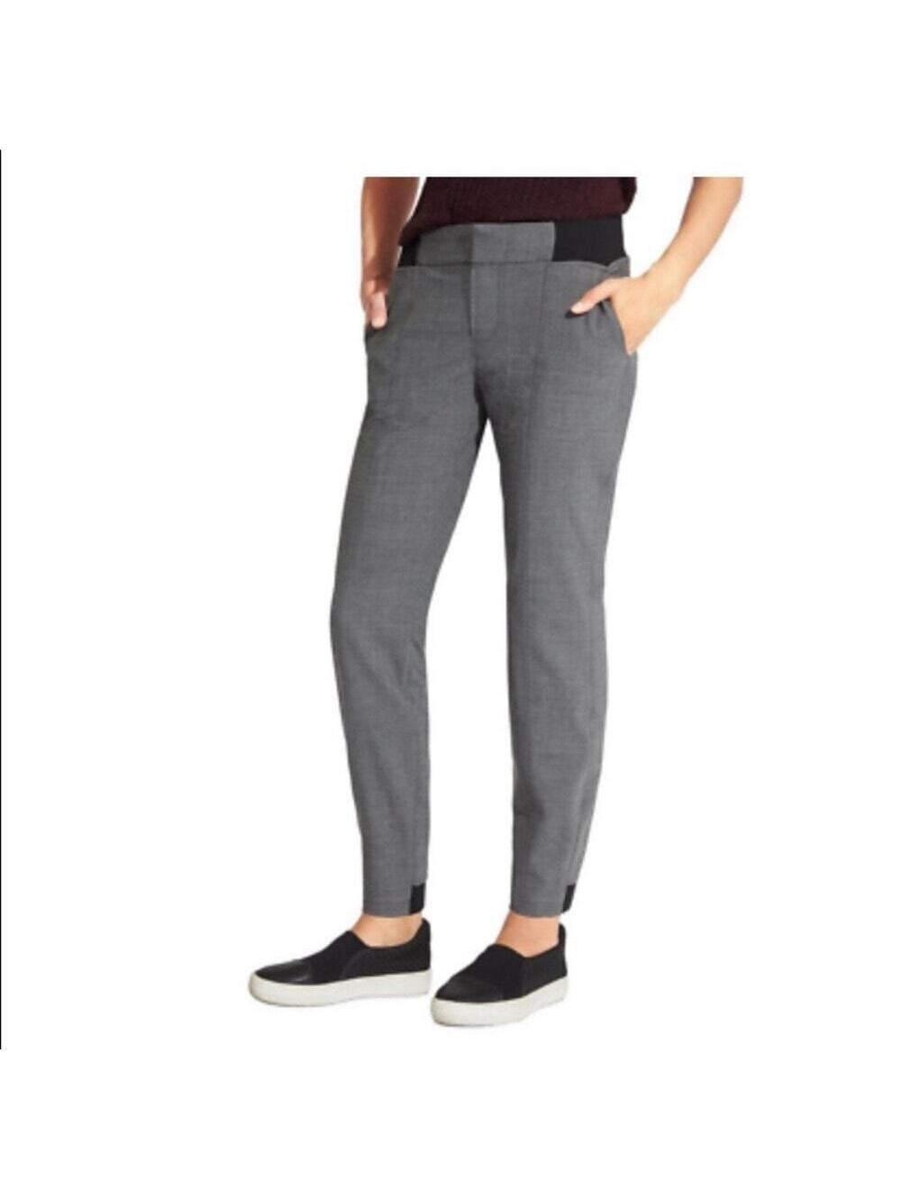 Athleta NWT Women's Gray Work It City Pants Black Elastic Waistband Size 0